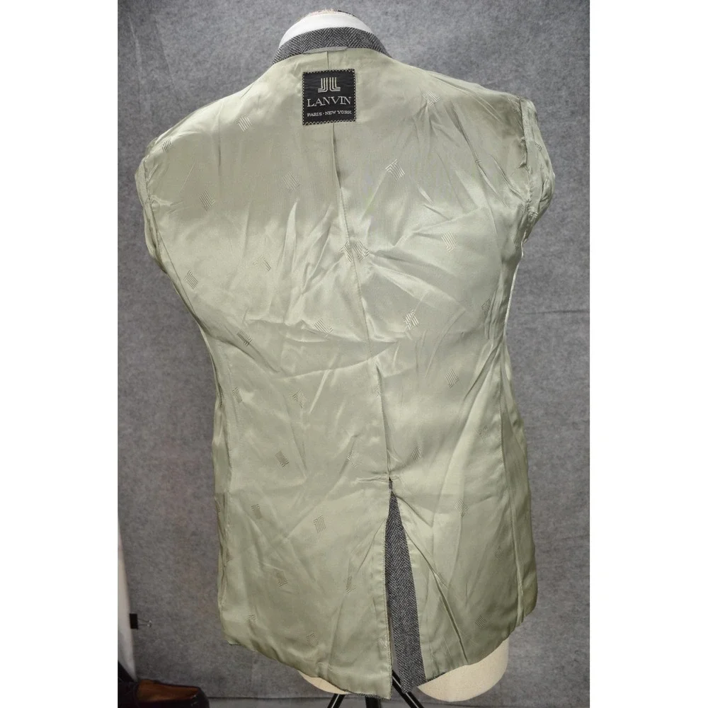 VTG Lanvin Blazer Mens 42 Gray Herringbone Scotland Camel Hair 90s Sport Coat‎